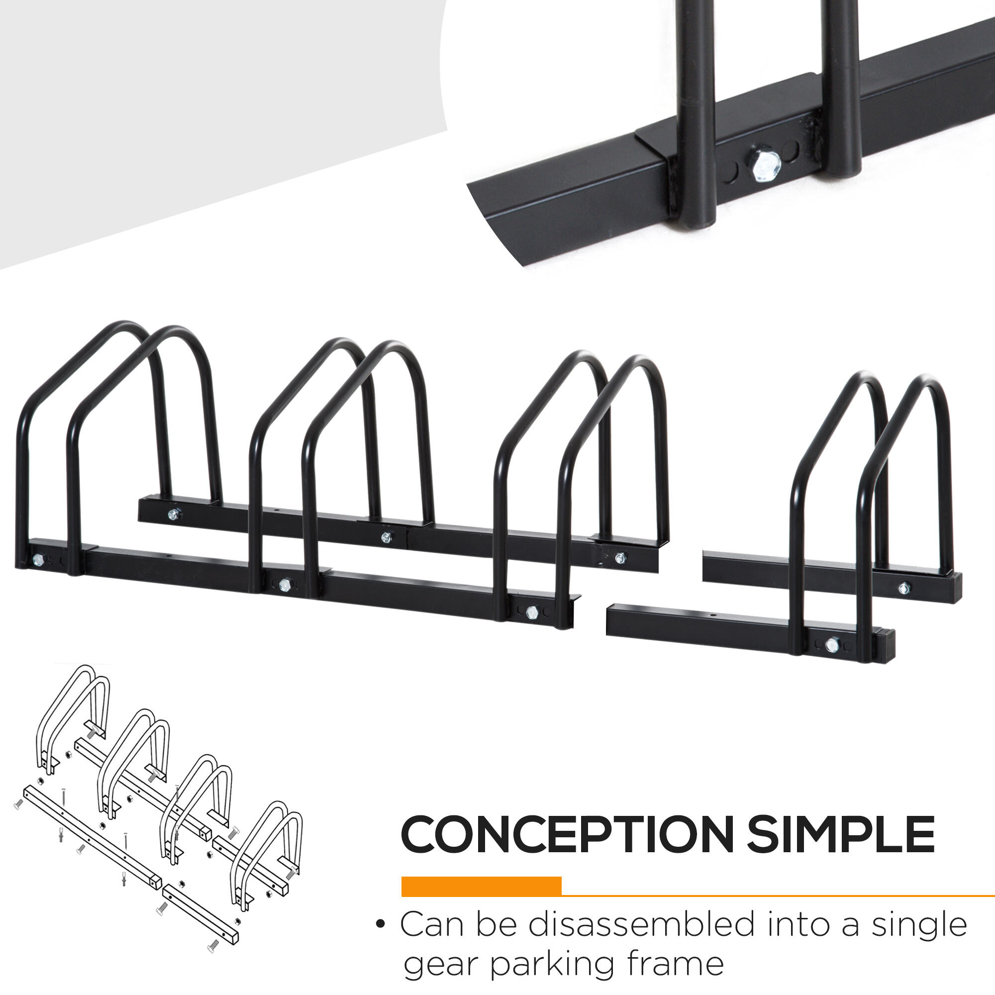 HOMCOM Rastrelliera Portabiciclette per 4 Biciclette, 110x33x27 cm, Nero 5/5