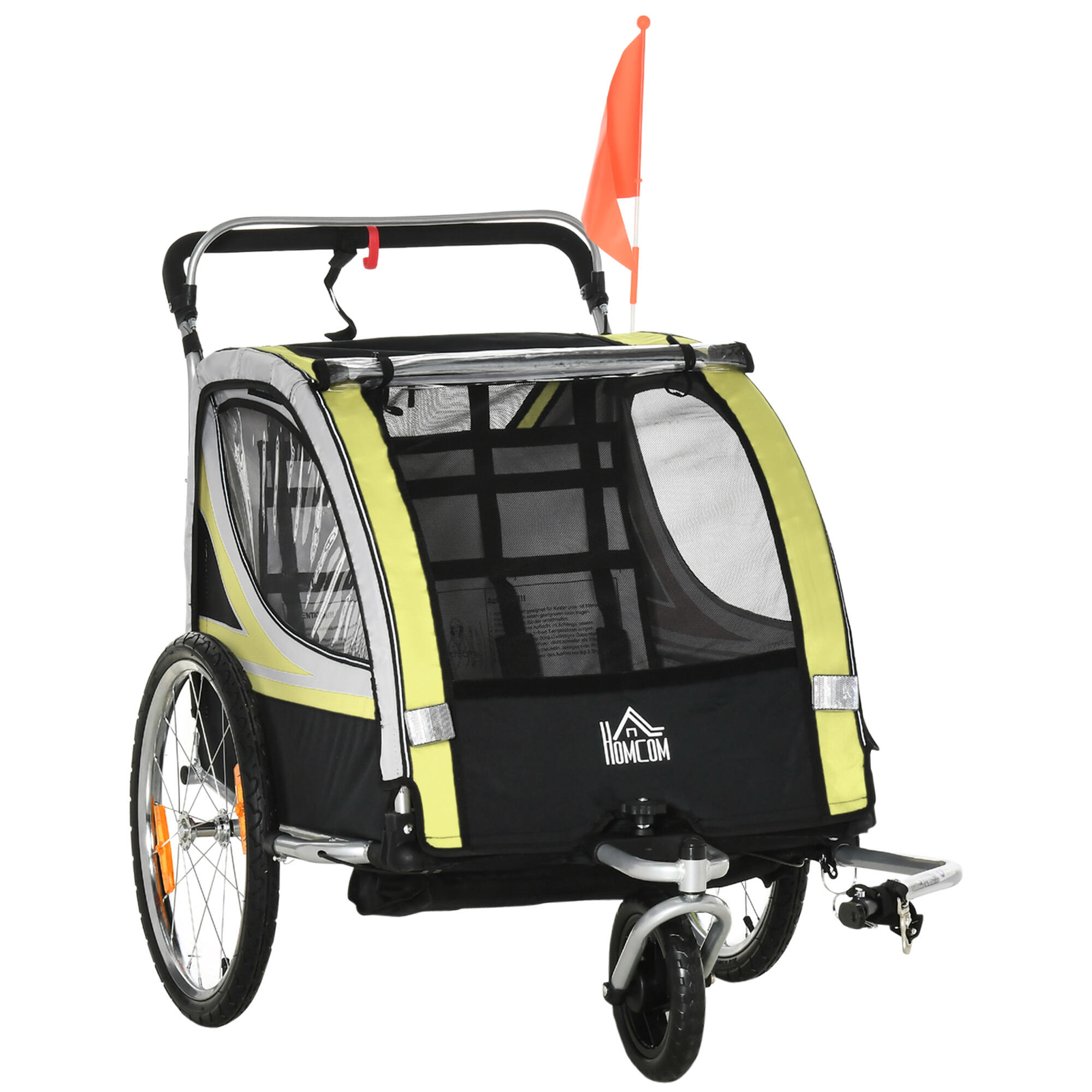 HOMCOM HOMCOM Rimorchio Bici Passeggino per 2 Bambini con Cinture di Sicurezza, Giallo
