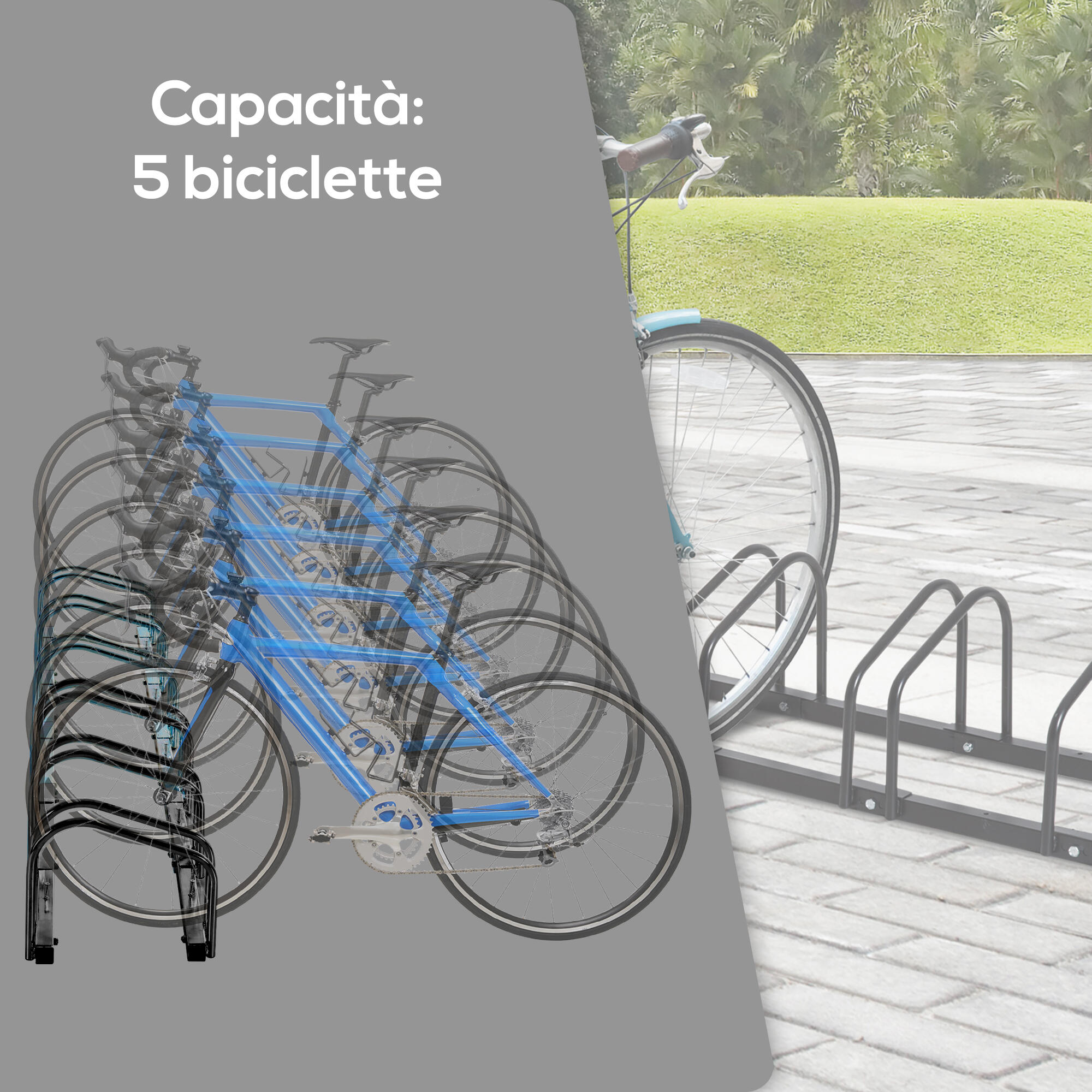 HOMCOM Rastrelliera Portabiciclette per 6 Biciclette, 179x33x27 cm, Nero 4/5
