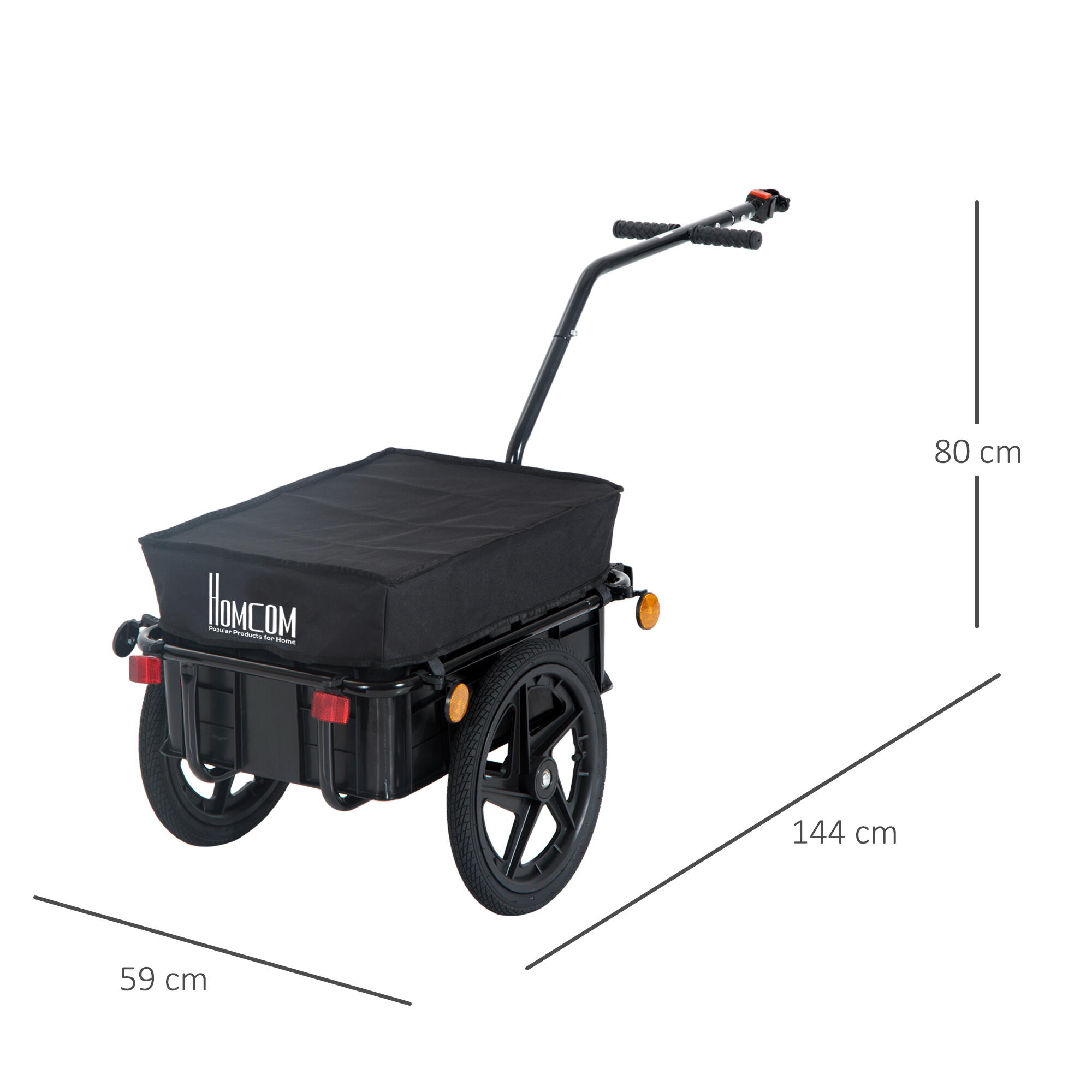 HOMCOM Rimorchio Carrello per Bicicletta Porta Oggetti in Acciaio, 144x59x80cm 3/6