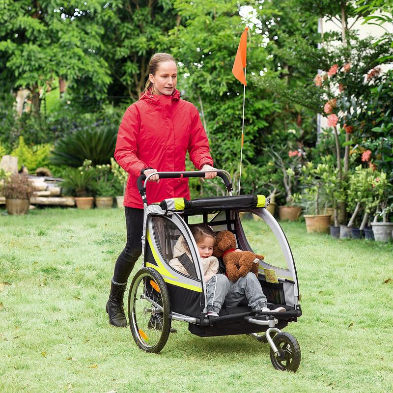 Remorca bicicleta pentru copii 2 in 1, centura in 5 puncte, Galben