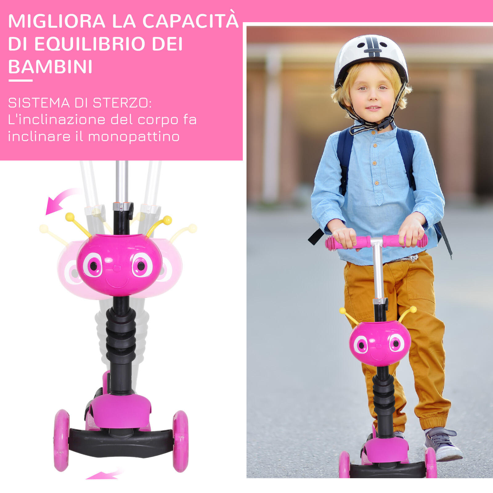 HOMCOM Monopattino 3 Ruote per Bambini Sedile e Maniglione Altezza Regolabile 4/7