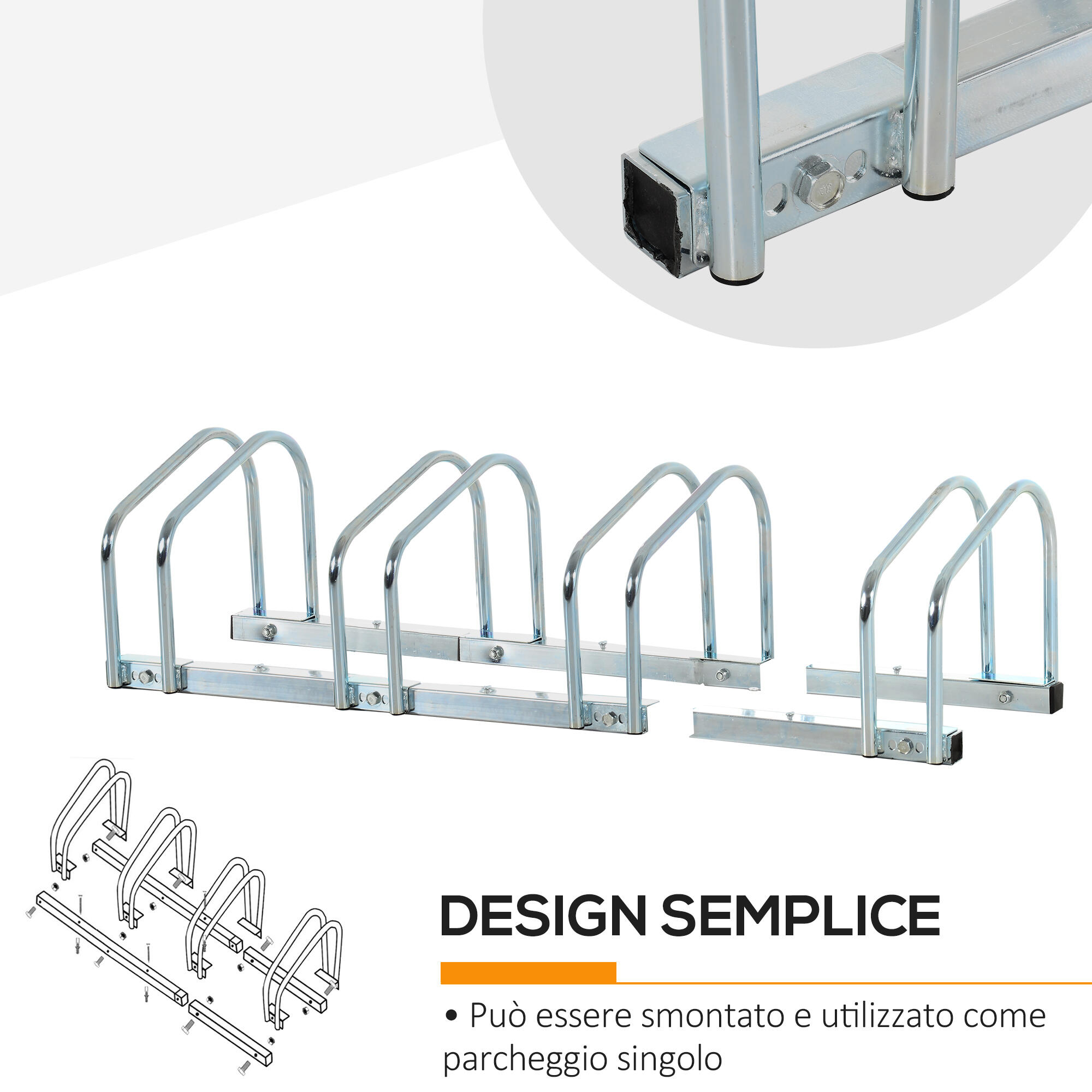 HOMCOM Rastrelliera Portabiciclette per 4 Biciclette110x33x27 cm, Argento 5/5