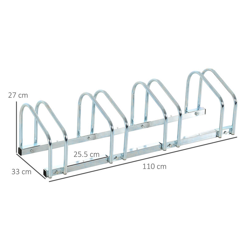 HOMCOM Rastrelliera Portabiciclette per 4 Biciclette110x33x27 cm, Argento