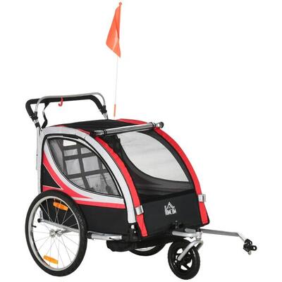 HOMCOM Rimorchio Bici per Bambini Passeggino. Design 2 in 1. 116-142x75x101cm