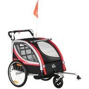 HOMCOM Rimorchio Bici per Bambini Passeggino, Design 2 in 1, 116-142x75x101cm