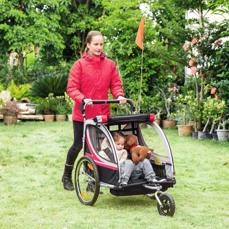 HOMCOM Rimorchio Bici per Bambini Passeggino, Design 2 in 1, 116-142x75x101cm 2/5