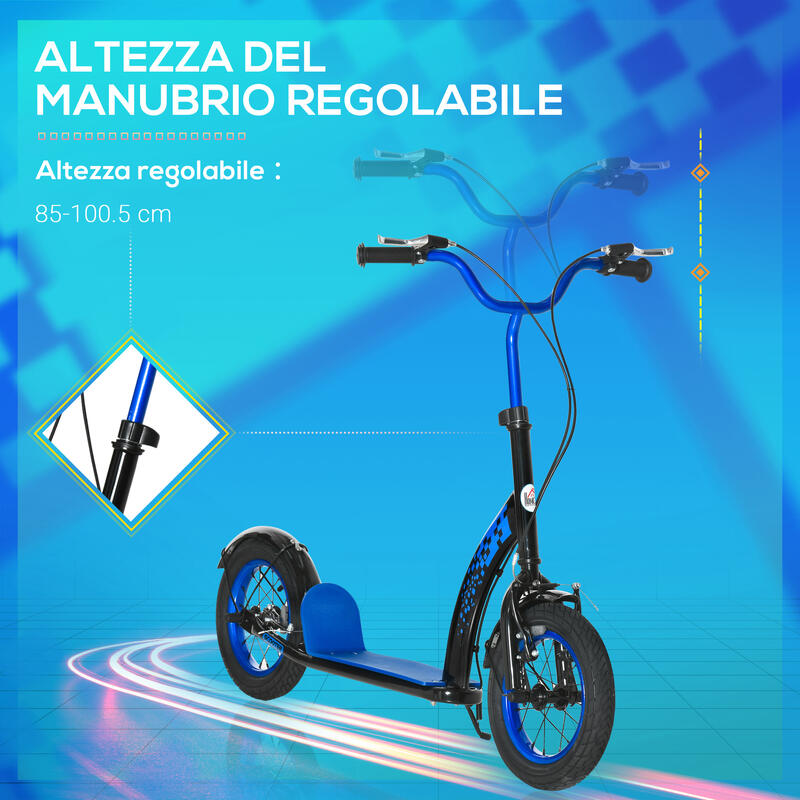 HOMCOM Monopattino per Bambini 5+ Anni, Altezza Regolabile e Doppio Freno, Blu