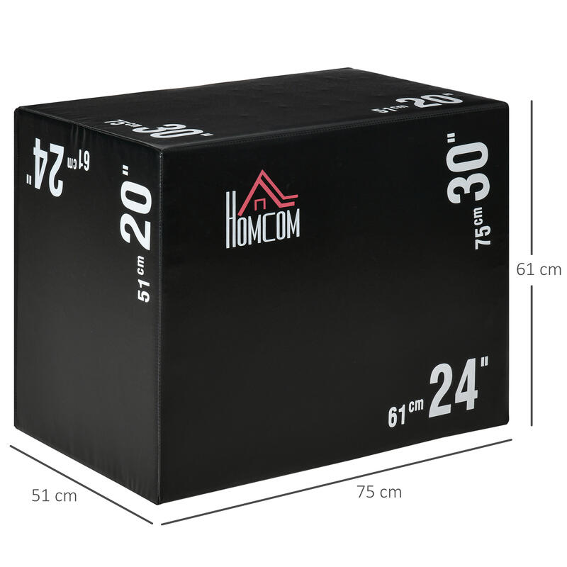 HOMCOM Plyo Box 3 in1 a 3 Altezze, Jumping Box Pliometrico Capacità 120kg, Nero