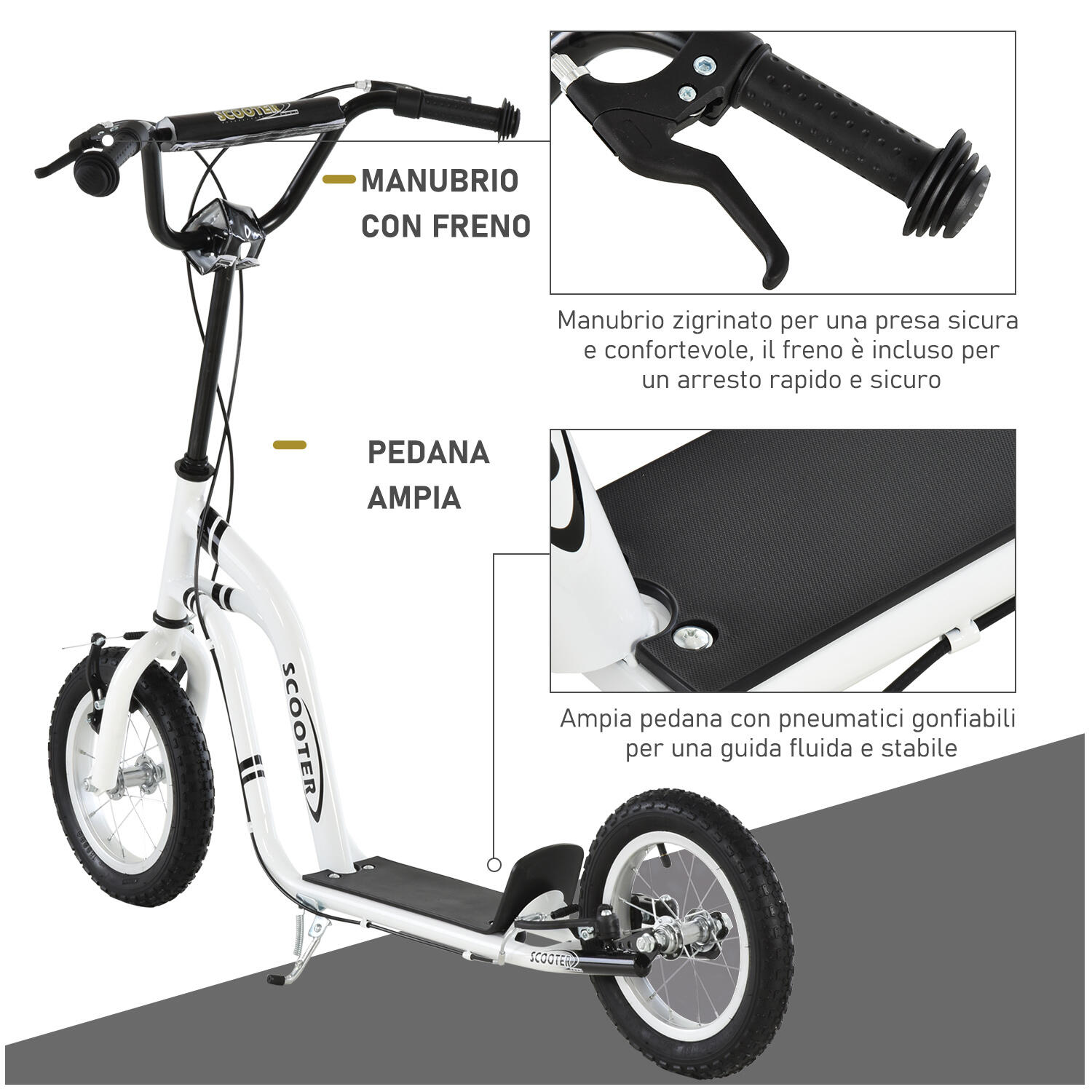 HOMCOM Monopattino per Bambini 5+ Regolabile Doppi Freni Pneumatico Gonfiabile 5/7