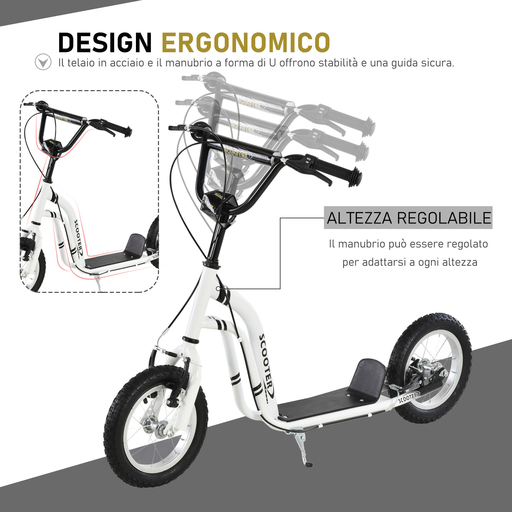 HOMCOM Monopattino per Bambini 5+ Regolabile Doppi Freni Pneumatico Gonfiabile 4/7