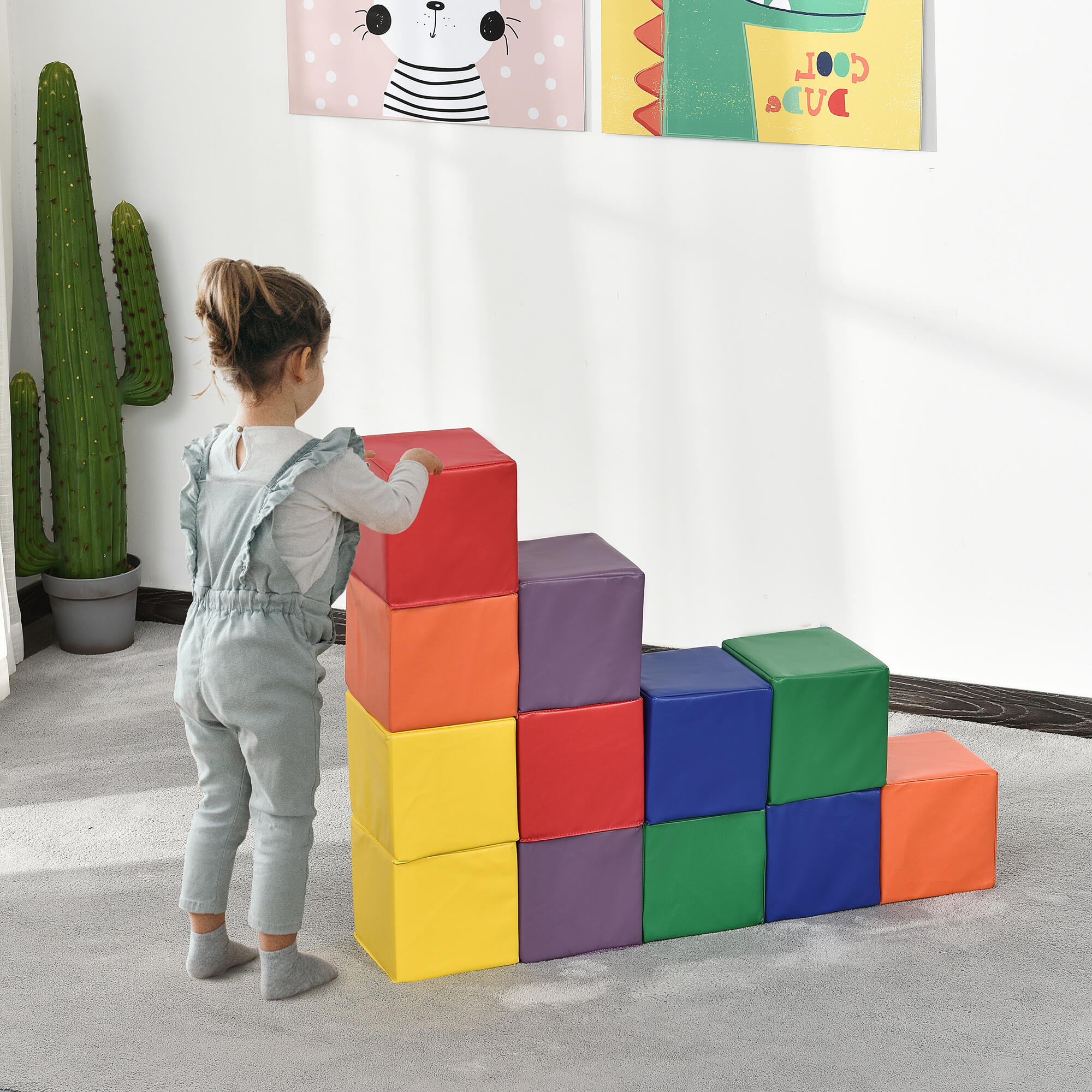 HOMCOM Set 12 Cubi Morbidi Gioco per Bambini Educativo da 2 Anni in Su 2/5