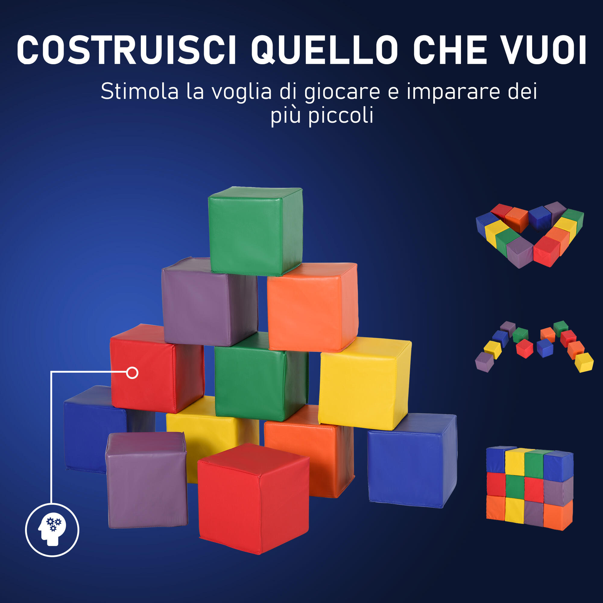 HOMCOM Set 12 Cubi Morbidi Gioco per Bambini Educativo da 2 Anni in Su 4/5