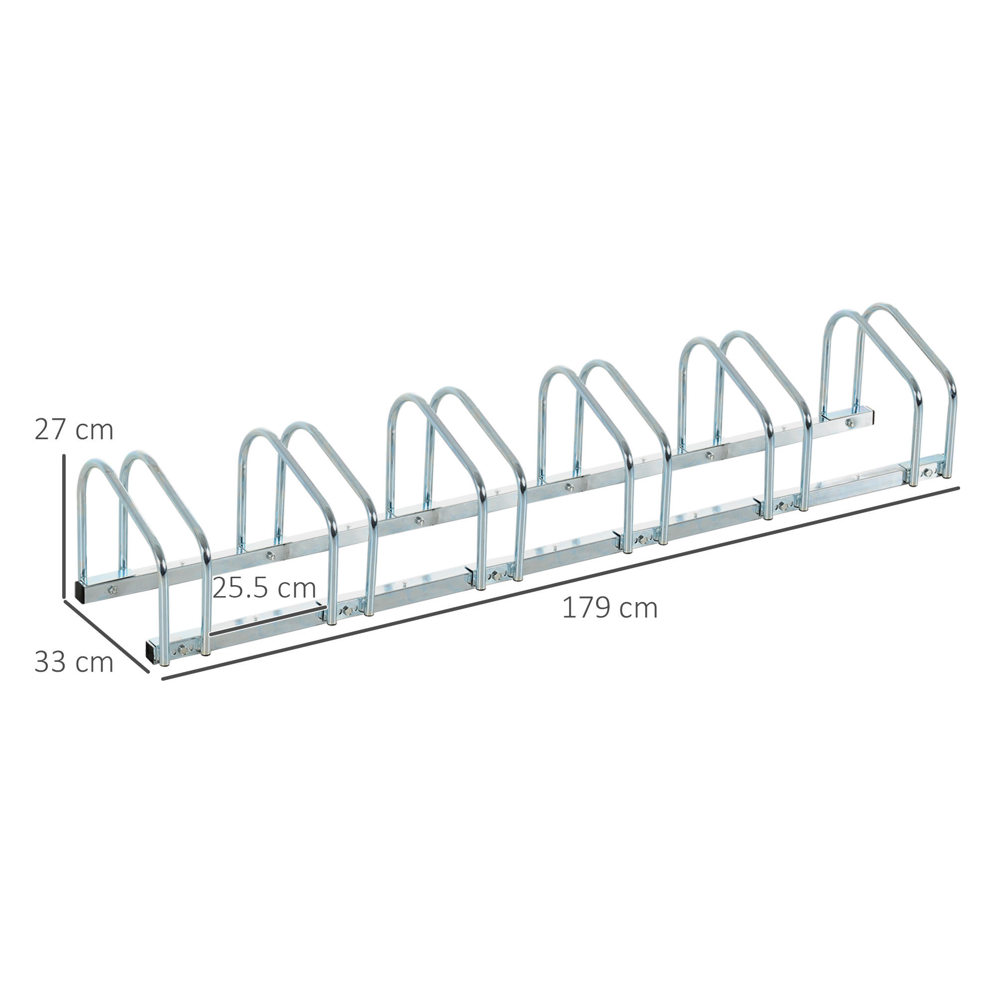 HOMCOM Rastrelliera Portabiciclette per 6 Biciclette, 179x33x27 cm, Argento 3/5