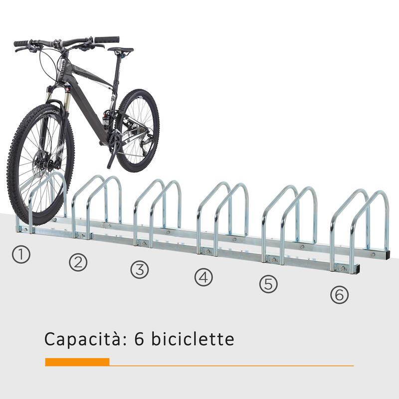 HOMCOM Rastrelliera Portabiciclette per 6 Biciclette, 179x33x27 cm, Argento