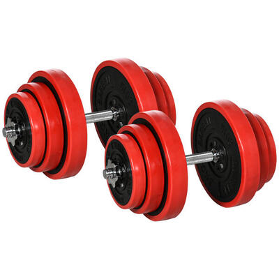 HOMCOM Set Manubri Palestra con Pesi da 40kg rivestiti in Gomma Rosso