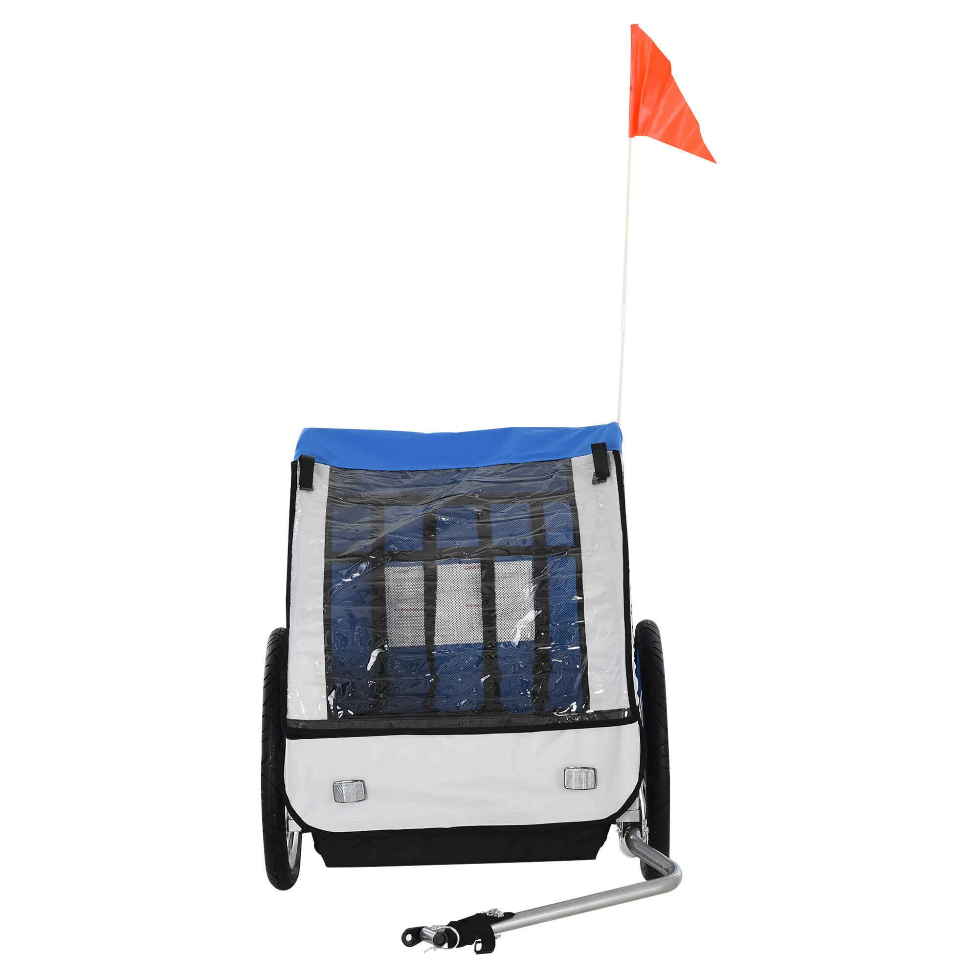 HOMCOM Rimorchio Bici Bambini 2 Posti con Cinture di Sicurezza, Blu 4/5