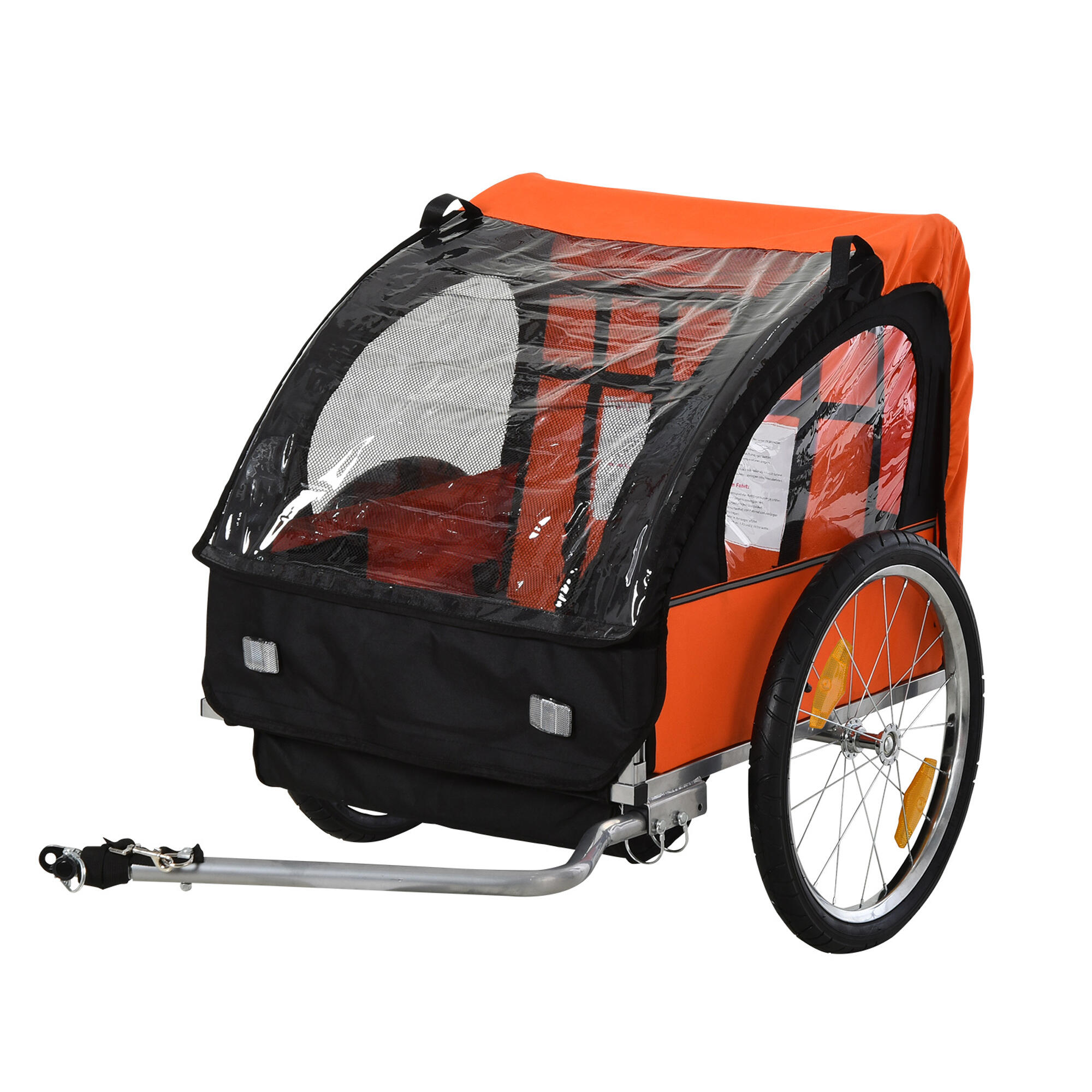 HOMCOM Rimorchio Bici Bambini 2 Posti con Cinture di Sicurezza, Arancione 4/6