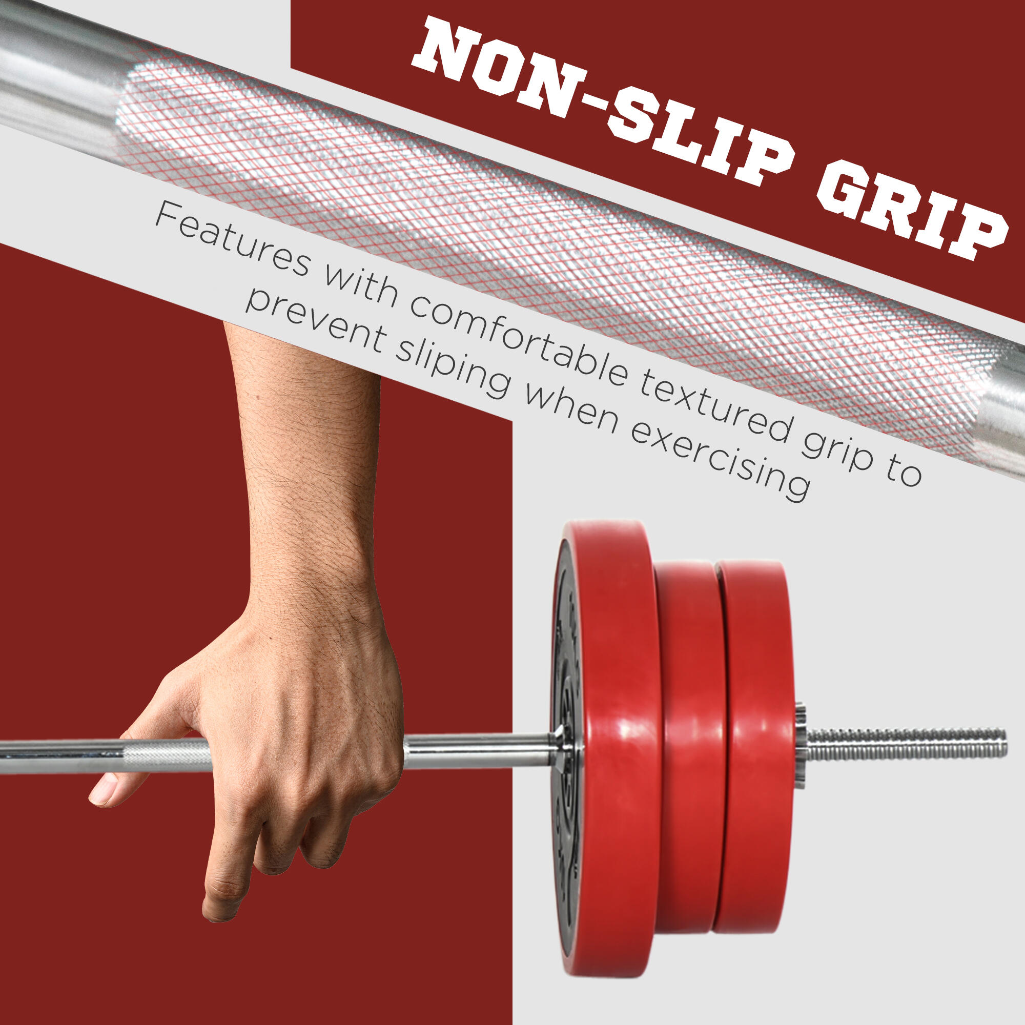 HOMCOM Set Bilanciere e Dischi 65kg totali per Workout in Casa, Rosso 5/5