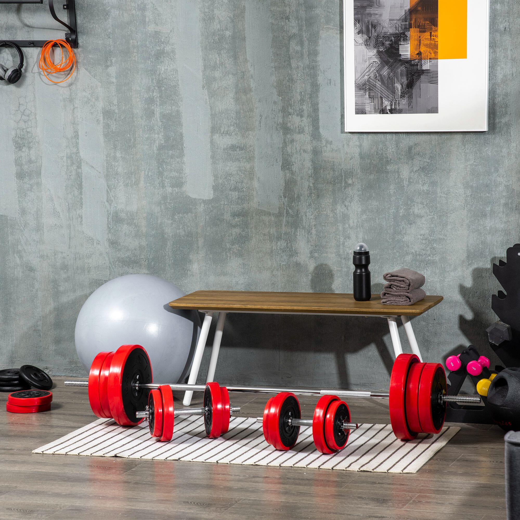 HOMCOM Set Bilanciere e Dischi 65kg totali per Workout in Casa, Rosso 2/5