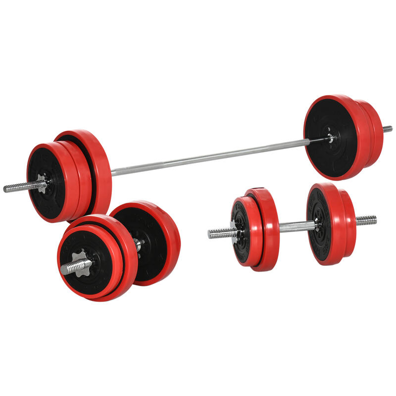 HOMCOM Set Bilanciere e Dischi 65kg totali per Workout in Casa, Rosso