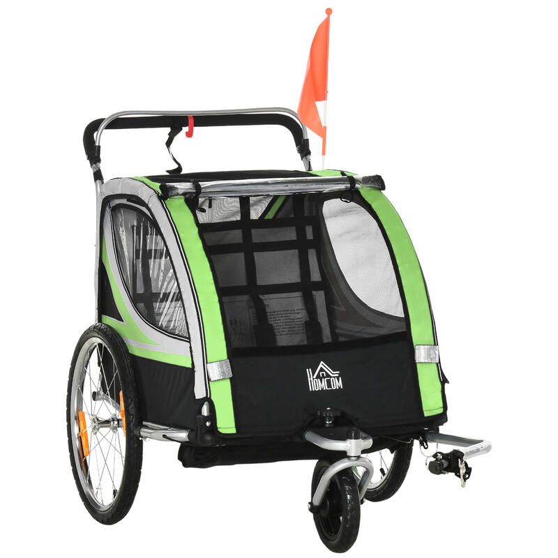 Remolque de bicicleta para niños +18 meses HOMCOM 142x75x101 cm verde