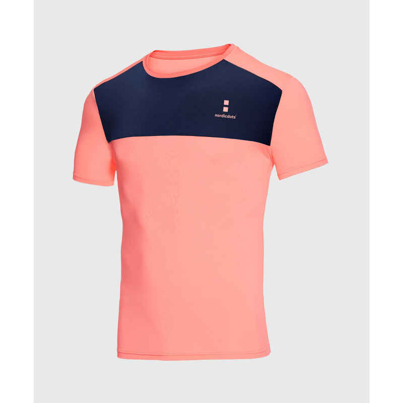 Performance Tennis/Padel T-Shirt Herren Melon/Marineblaues