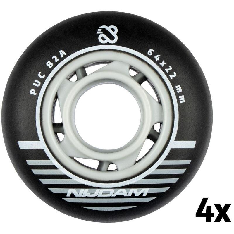 Set 4 Wielen Voor Inlineskates 64 x 22 mm Zwart (Set)