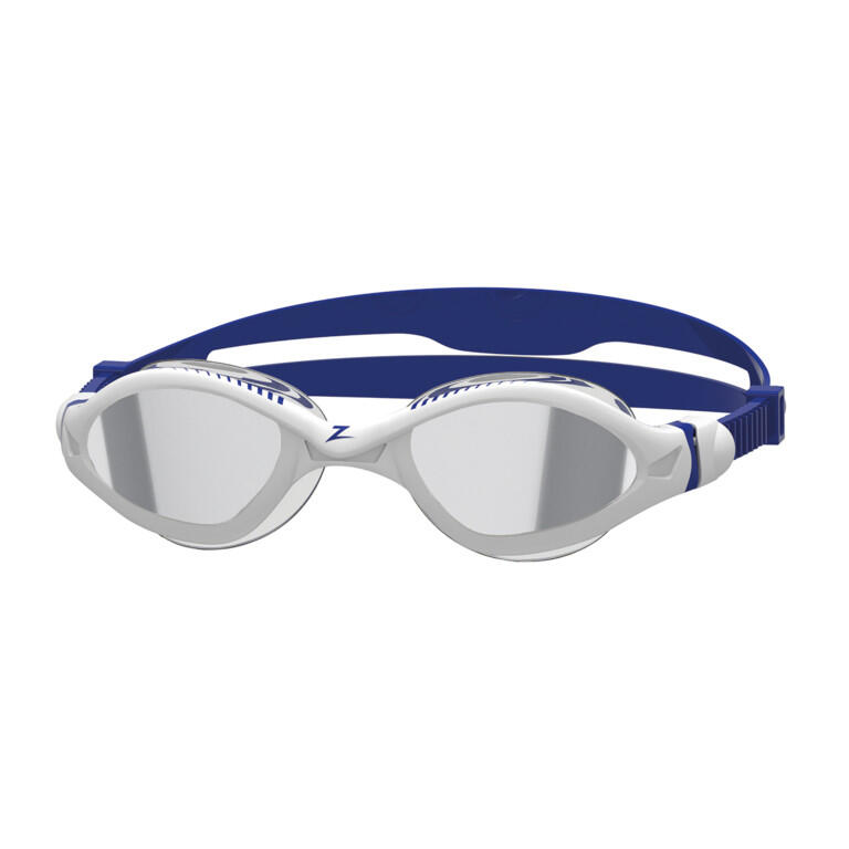 ZOGGS Zwembril TIGER LSR+ TITANIUM, Zilveren Spiegellens, Grote Maat, Witblauw