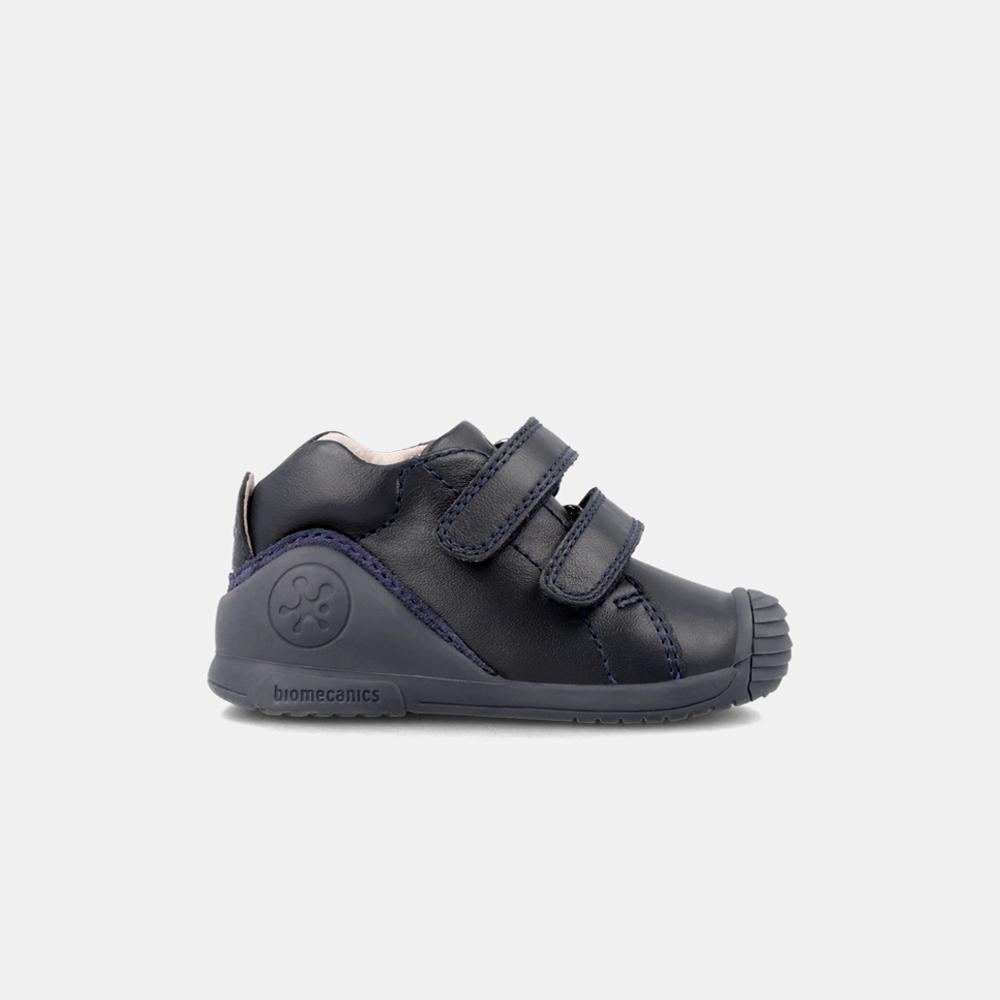 Botins biomecanics de pele para bebé em azul