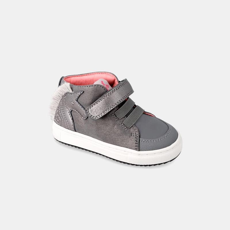 Botines Garvalin Bajos De Piel De Niños En Gris Con Velcro