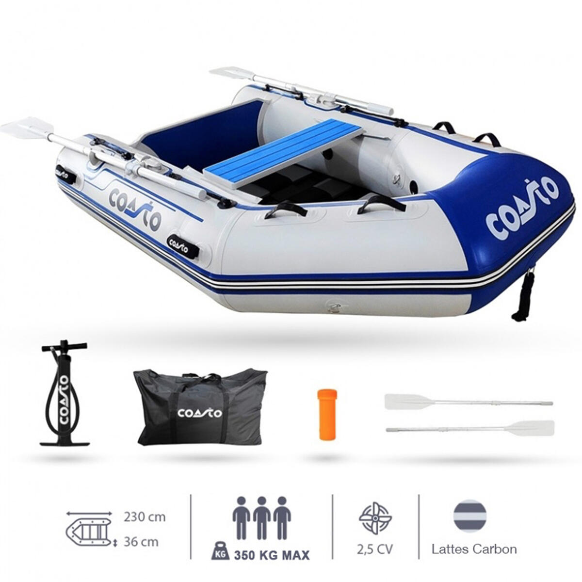 COASTO Opblaasbare boot inclusief accessoires - 3 personen - 230x130 CM