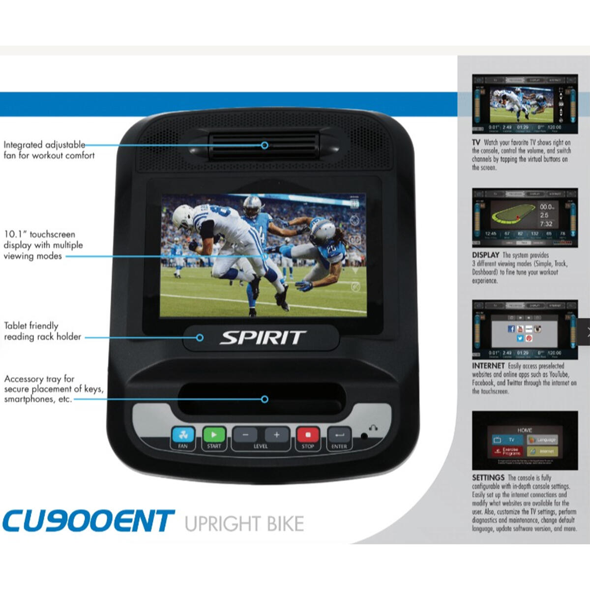 Professionele hometrainer met entertainment console - Spirit Fitness CU900TFT 5/8