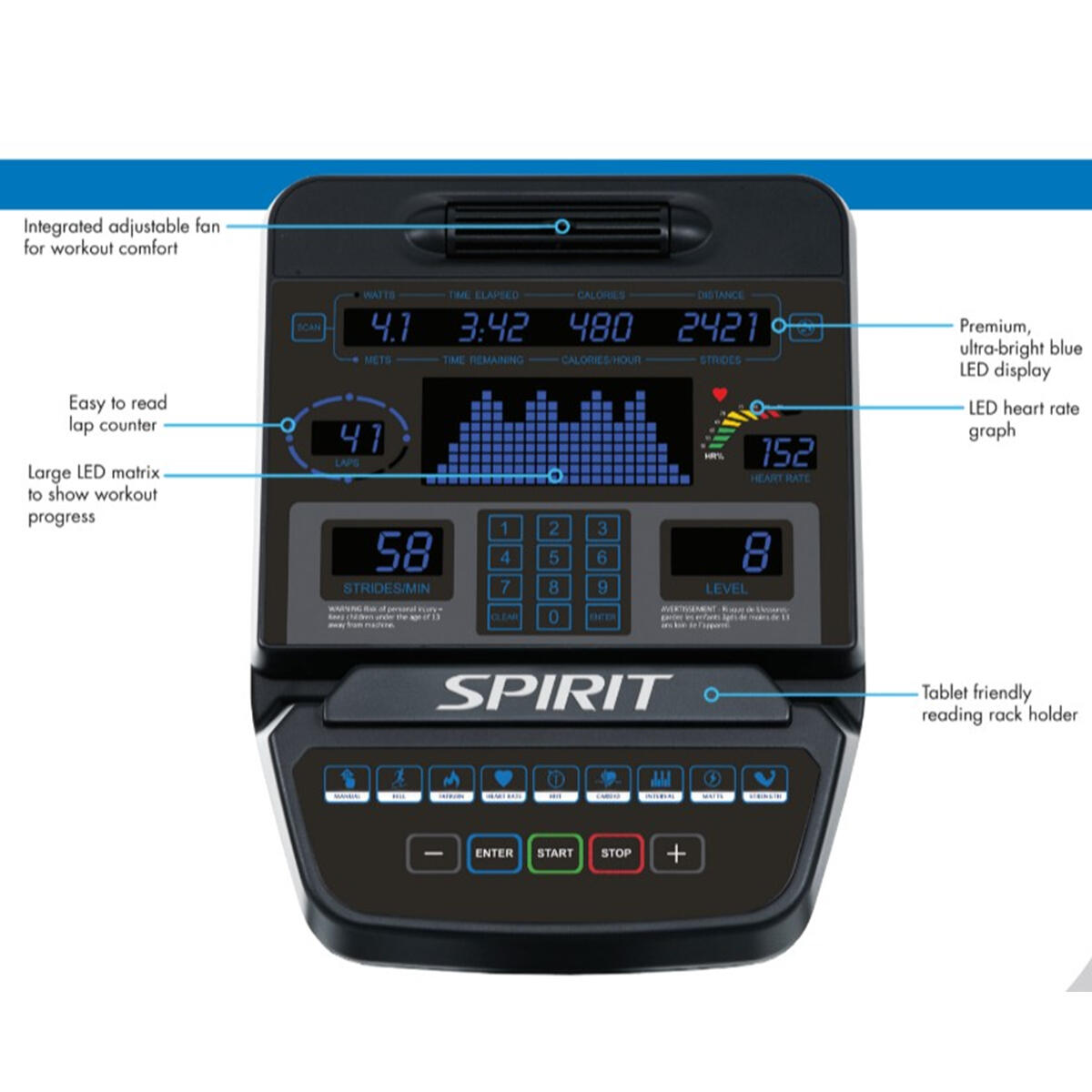 Vélo d'appartement couché Spirit Fitness CR900LED - excellente garantie 5/7