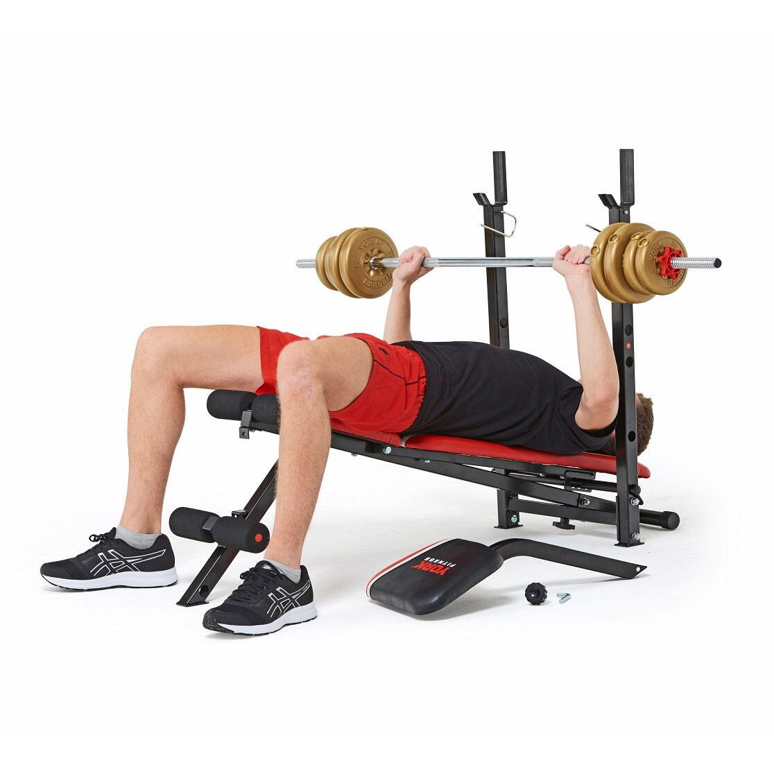 York Warrior 2 in 1 Folding Barbell and Ab Bench with Curl YORK FITNESS Decathlon
