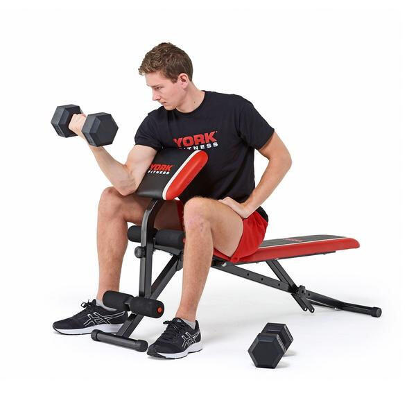 York Warrior 2 in 1 Folding Barbell and Ab Bench with Curl YORK FITNESS Decathlon