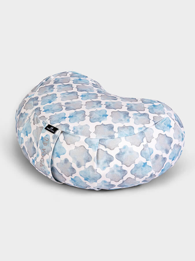 Yoga Studio EU Organic Buckwheat Abstract Crescent Cushion - Blue Arabesque 1/3