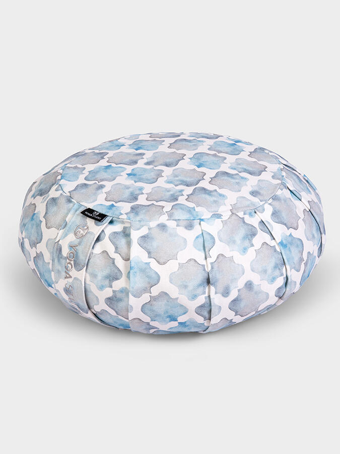 Yoga Studio EU Organic Buckwheat Abstract Round Cushion - Blue Arabesque 1/4