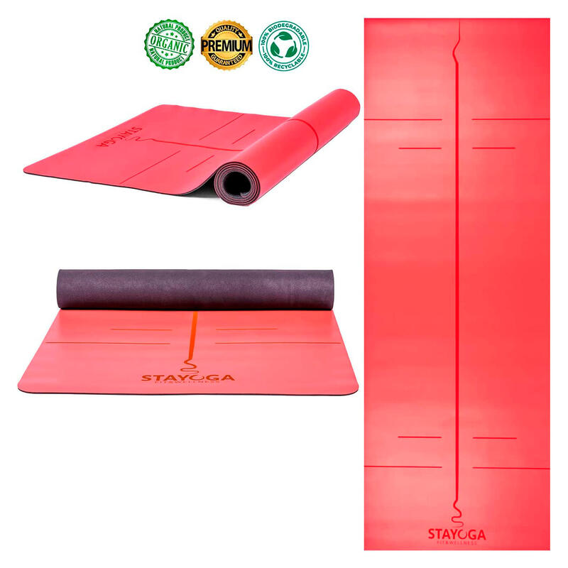 Esterilla de Yoga PU Pro Rojo - Lineas Posicionamento y Alineación Orgánico