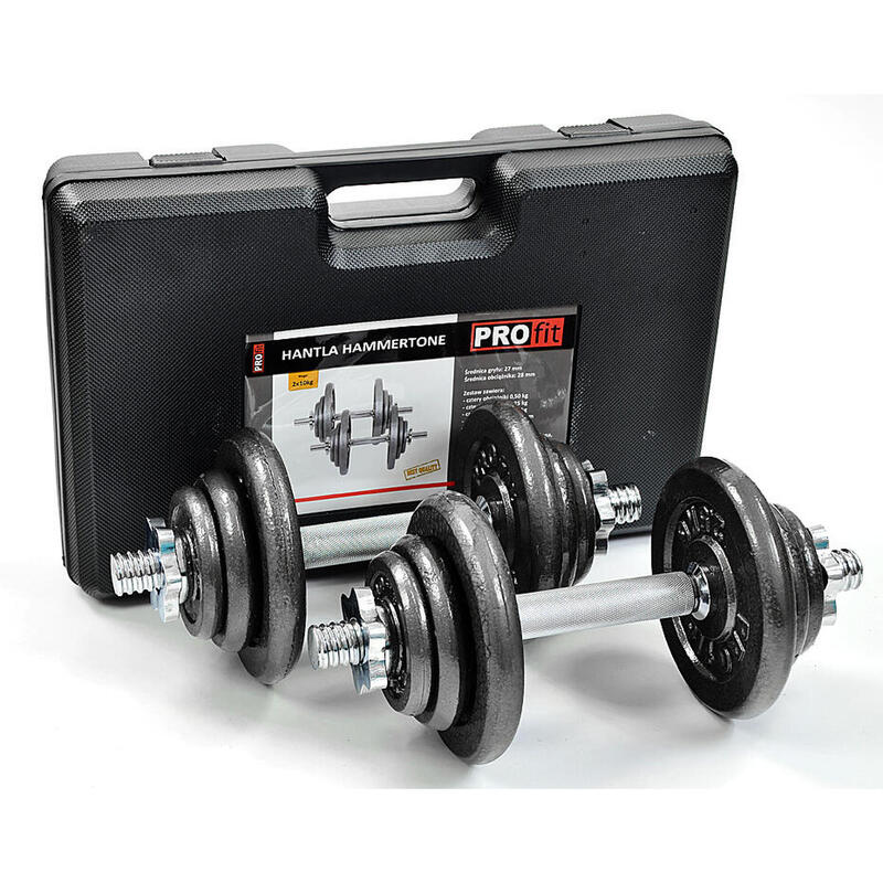 Hantle żeliwne 2x10 kg Profit Hammertone w walizce