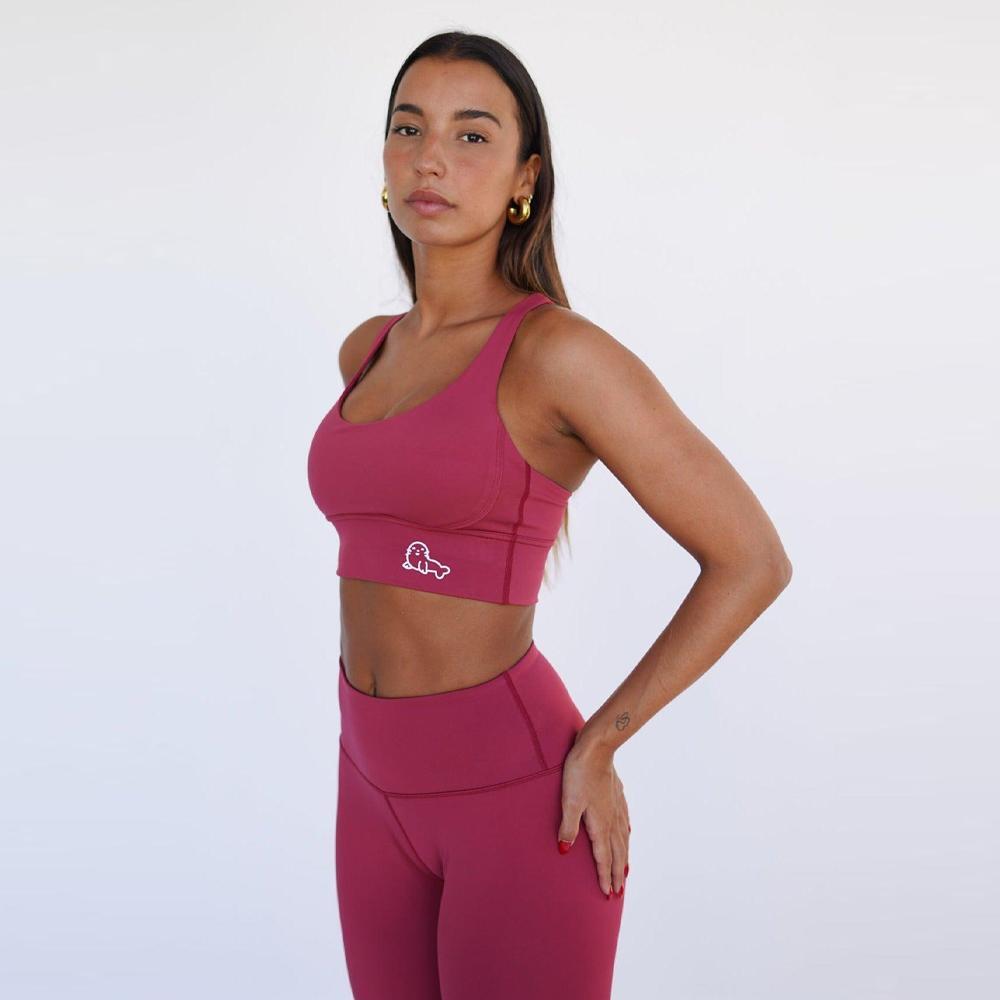 Top deportivo fitness Sostenible poliéster Mujer Fitplanet Seal rojo 3/5