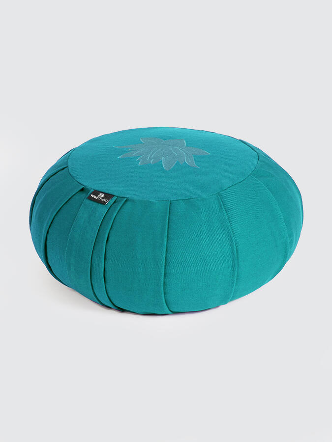 Yoga Studio Round Lotus Organic Zafu Buckwheat Cushion - Aqua 1/3