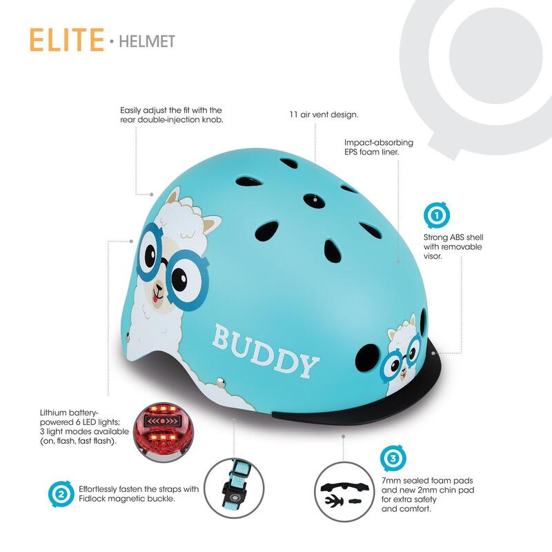 Helmet Elite Lights Kid's Adjustable Scooter Helmet- Sky Blue Buddy