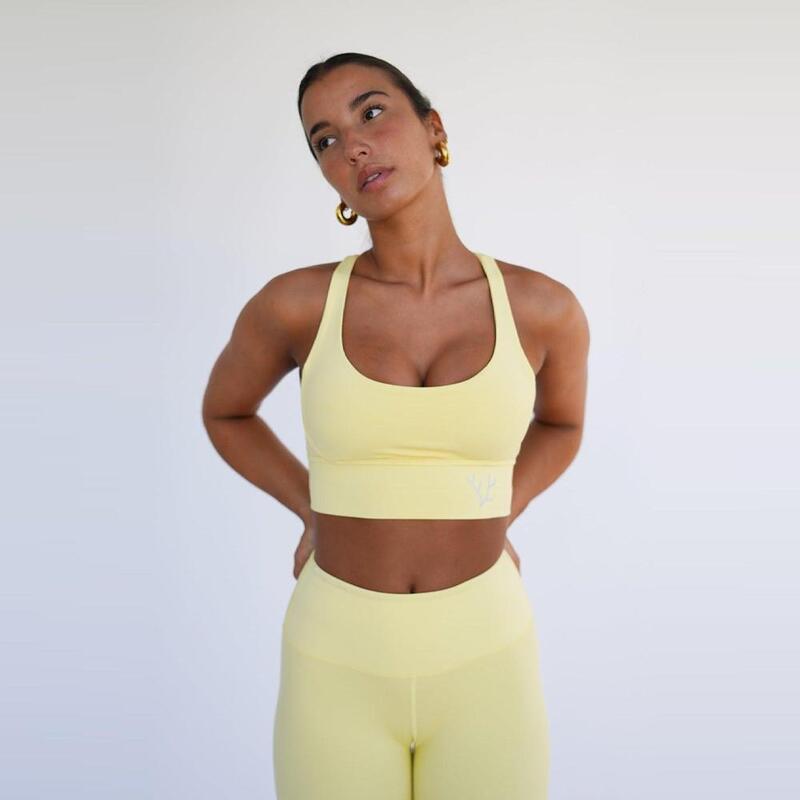 Top deportivo fitness Sostenible poliéster Mujer Fitplanet Coral amarillo