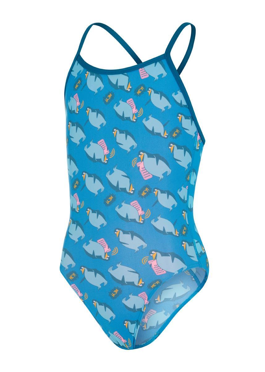 Speedo Girl's Flipper Phone Allover Vback Swimsuit - Pool/ Adriatic 4/4