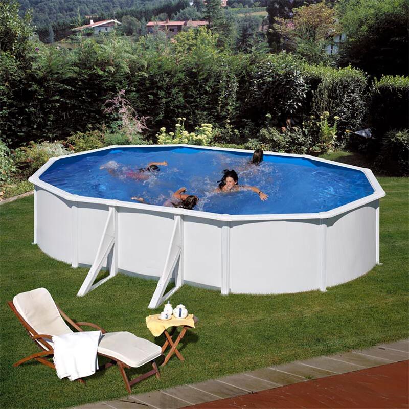 Piscina Desmontável oval 610 x 375cm x 132cm em aço branco GRE Atlantis