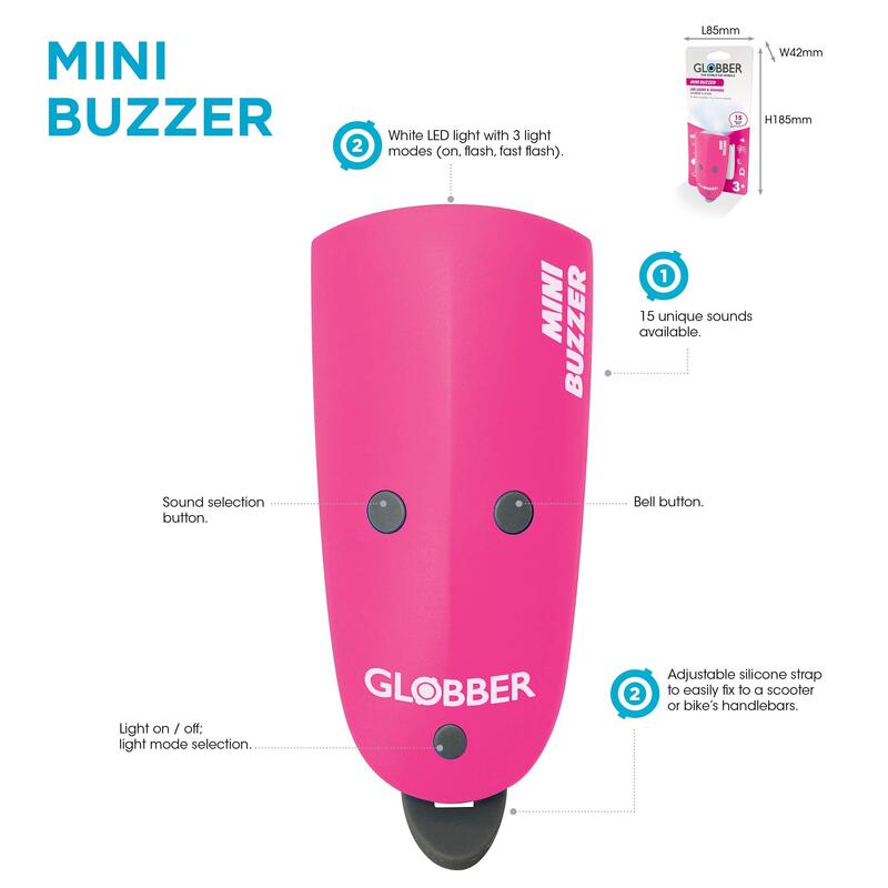 Mini Buzzer Scooter Light & Horn - Black