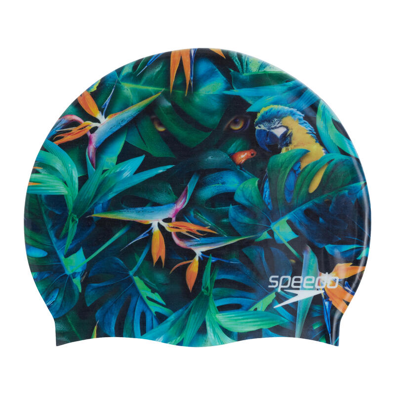 棕櫚鸚鵡圖案  矽膠泳帽