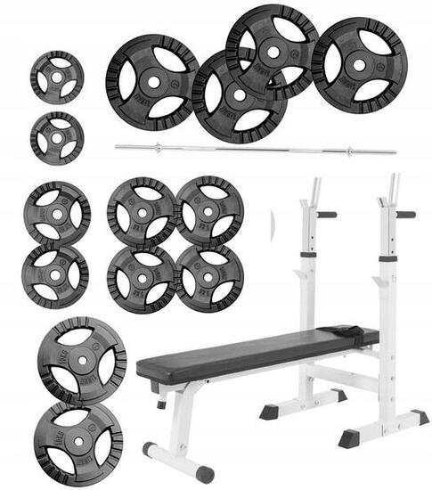 Zestaw sztanga 130 kg regulowana żeliwna + ławka regulowana 3w1