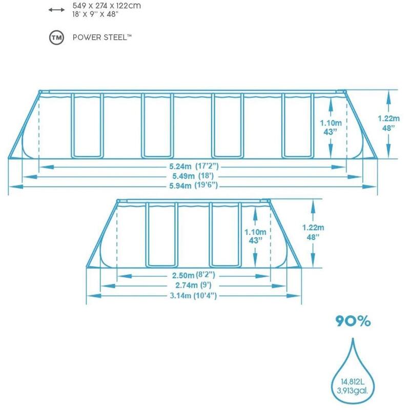 549 x 274 x 122 cm Bestway Power Steel zwembad rechthoek